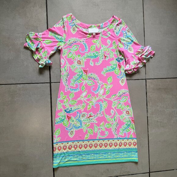 Pappagallo Pink Paisley Dress Size Small Ruffle Sleeve Spring Summer Midi - Picture 3 of 8